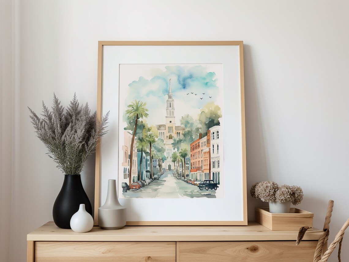 Charleston Watercolor Cityscape, South Carolina Art Print - Image 2