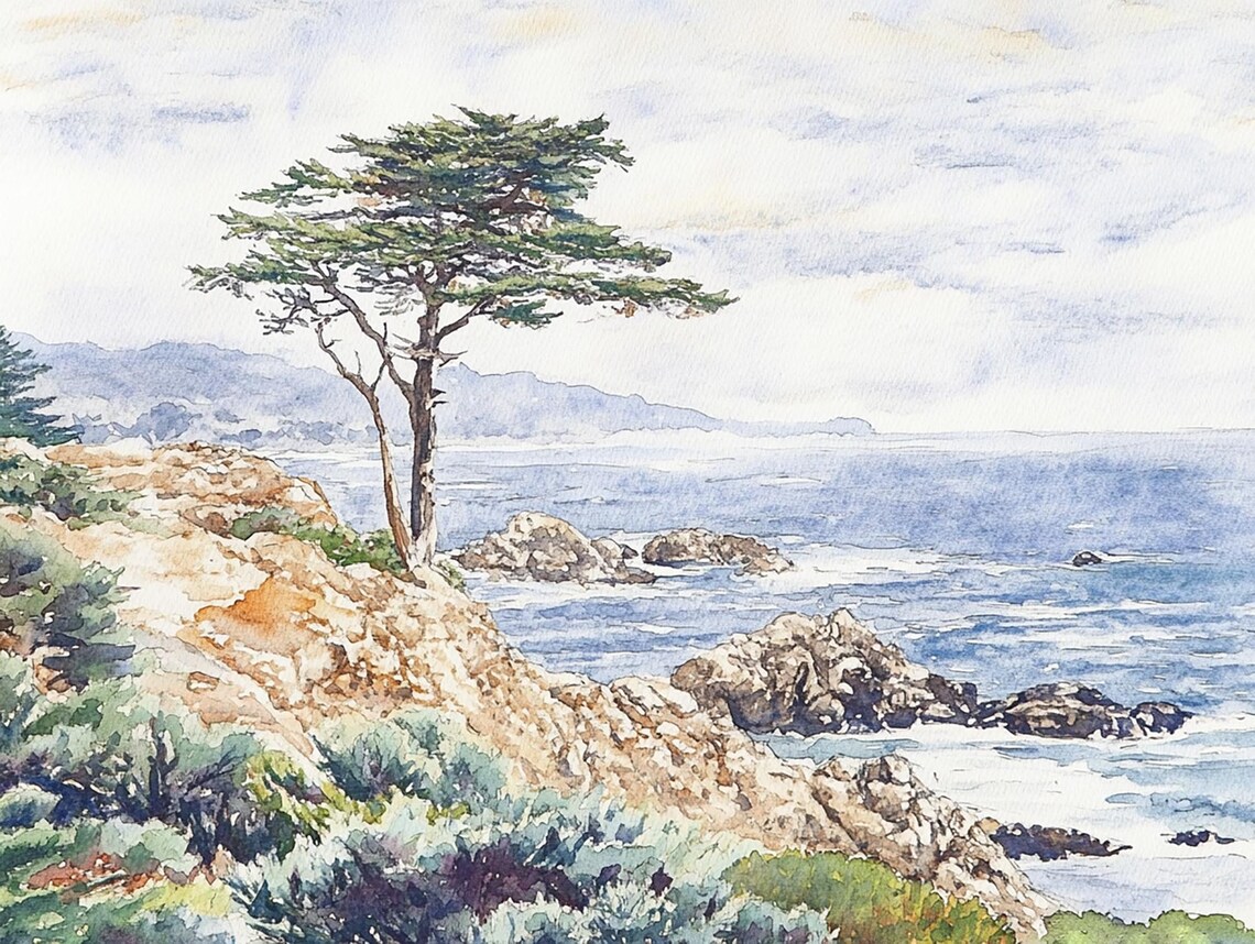 Monterey Cypress Tree Watercolor Art Print