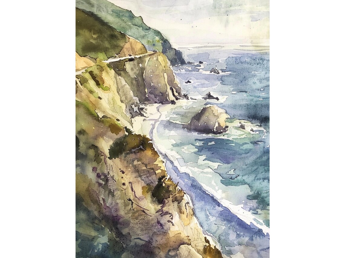 Big Sur California Coast Watercolor Travel Poster
