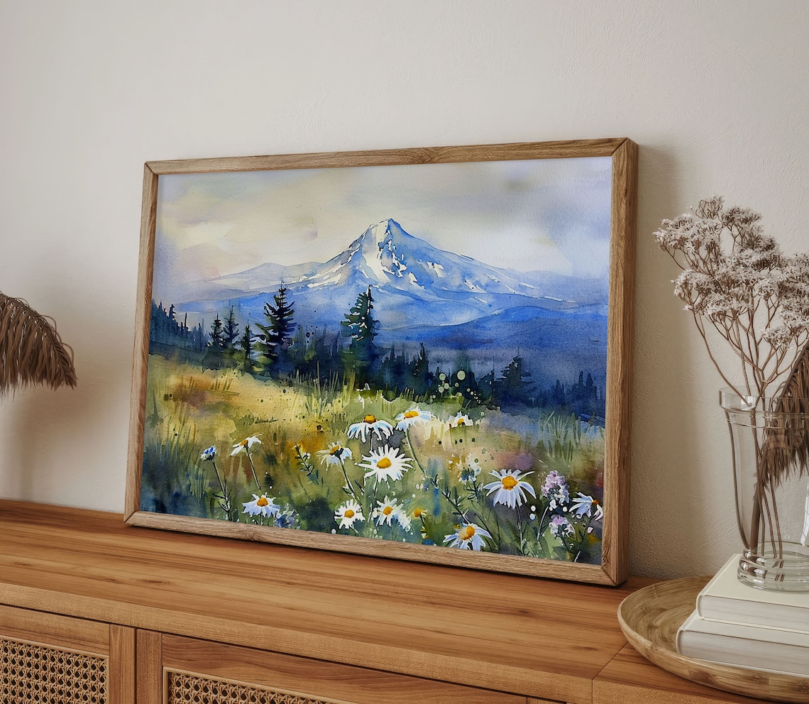 Mount Hood Daisy Watercolor Wall Art Print - Image 3
