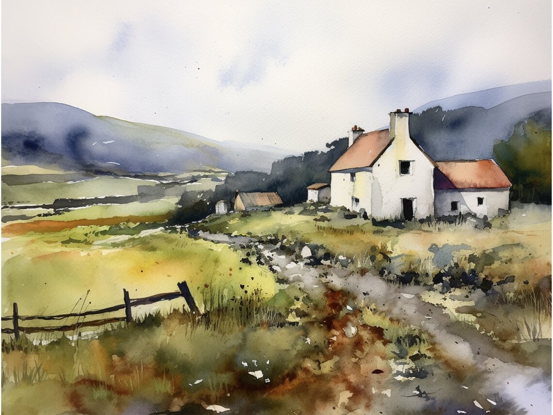 North Wales Watercolor Mountain Landscape Art Print