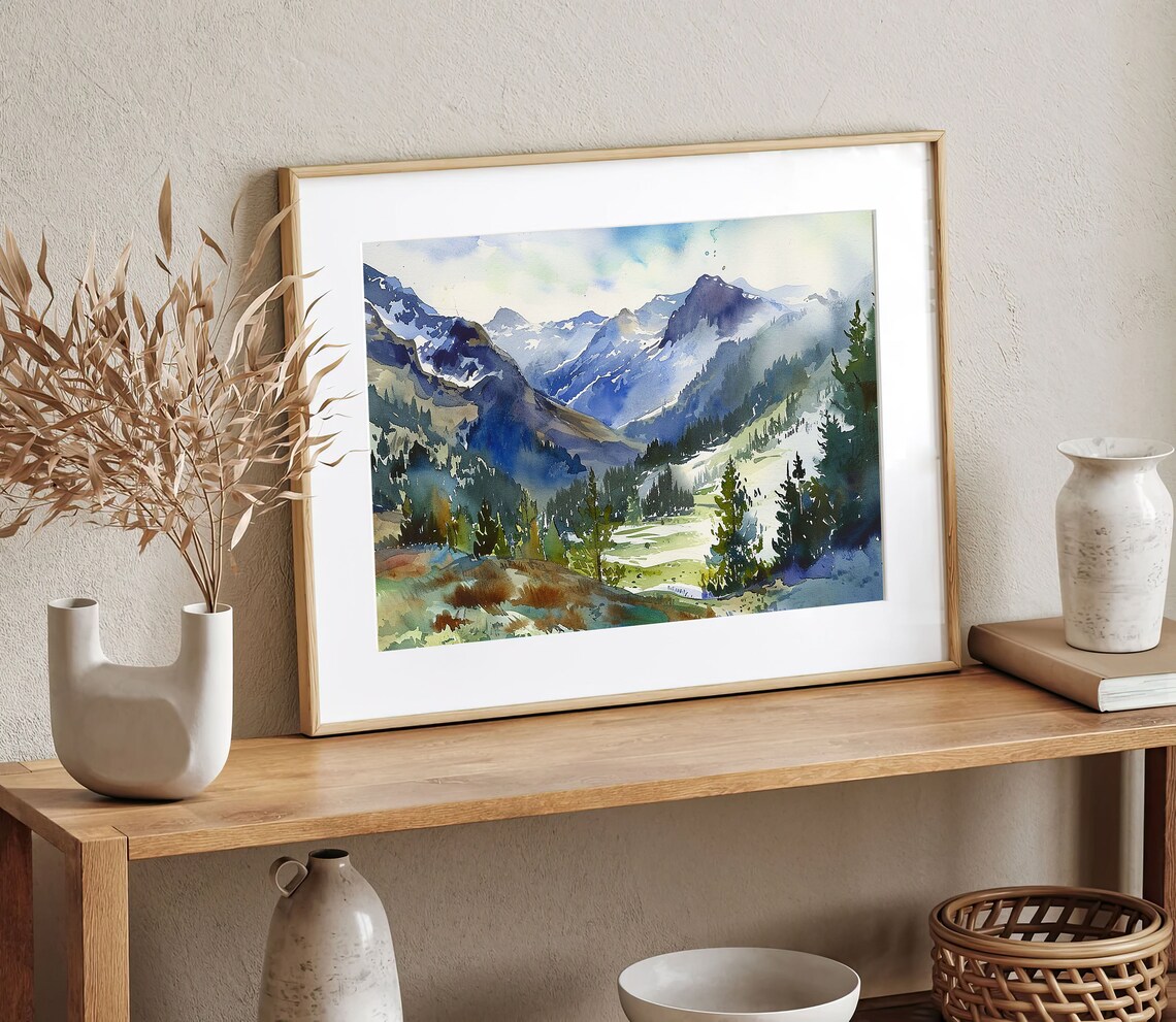Rocky Mountains Watercolor Art Print, Wyoming - Image 5