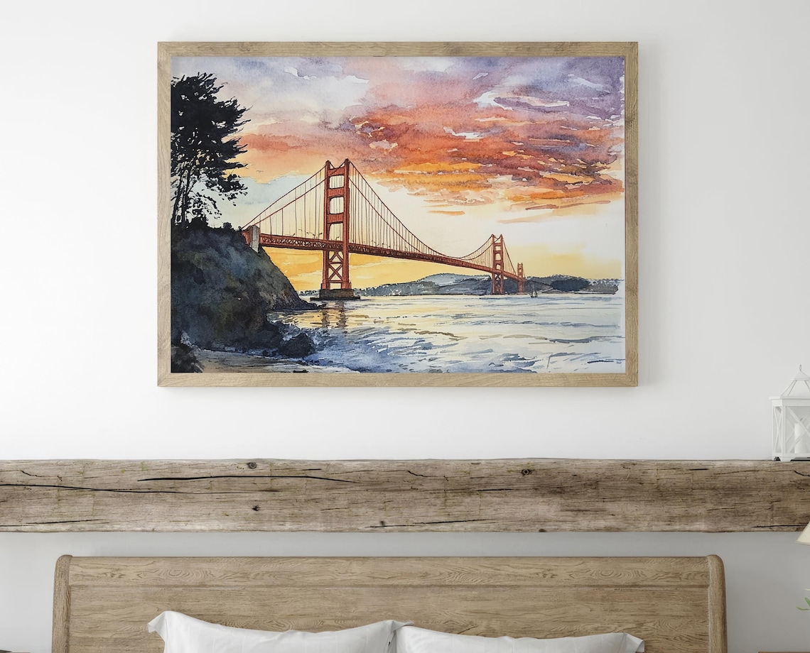 Golden Gate Bridge Watercolor Art Print, San Francisco - Image 2