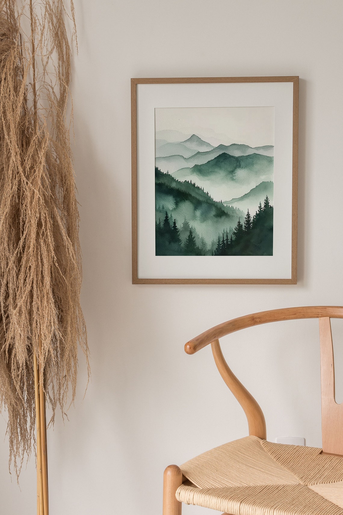 Smoky Green Mountain Layers with Pine Forests Watercolor Poster - Image 5
