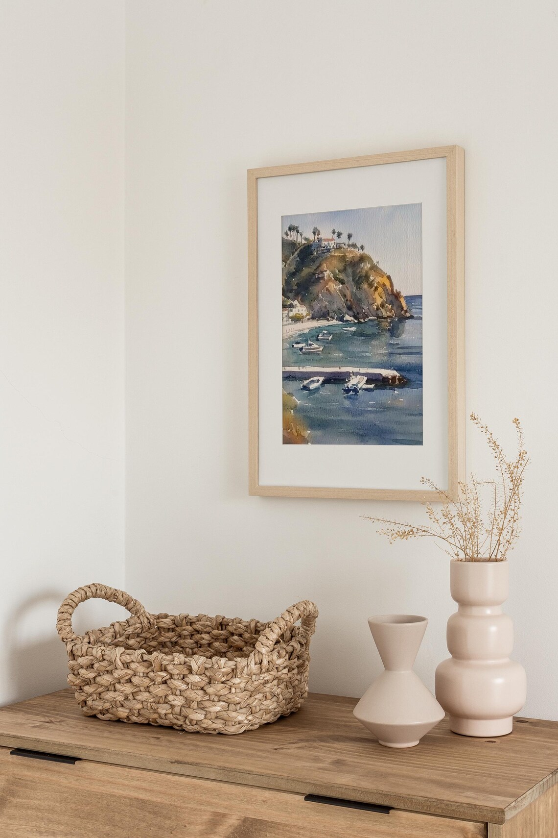 Santa Catalina Island Coastal Cliff Harbor Watercolor Poster - Image 3