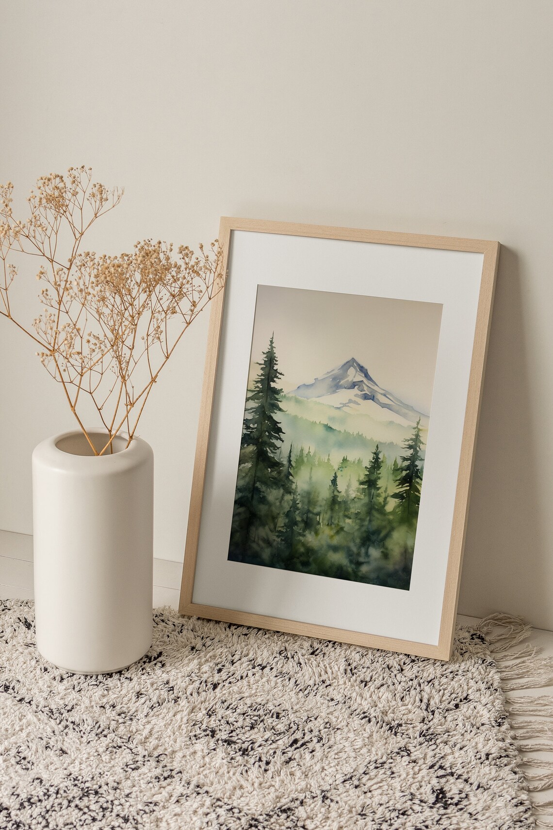 Mountain Forest Watercolor Print, Misty Landscape - Image 4