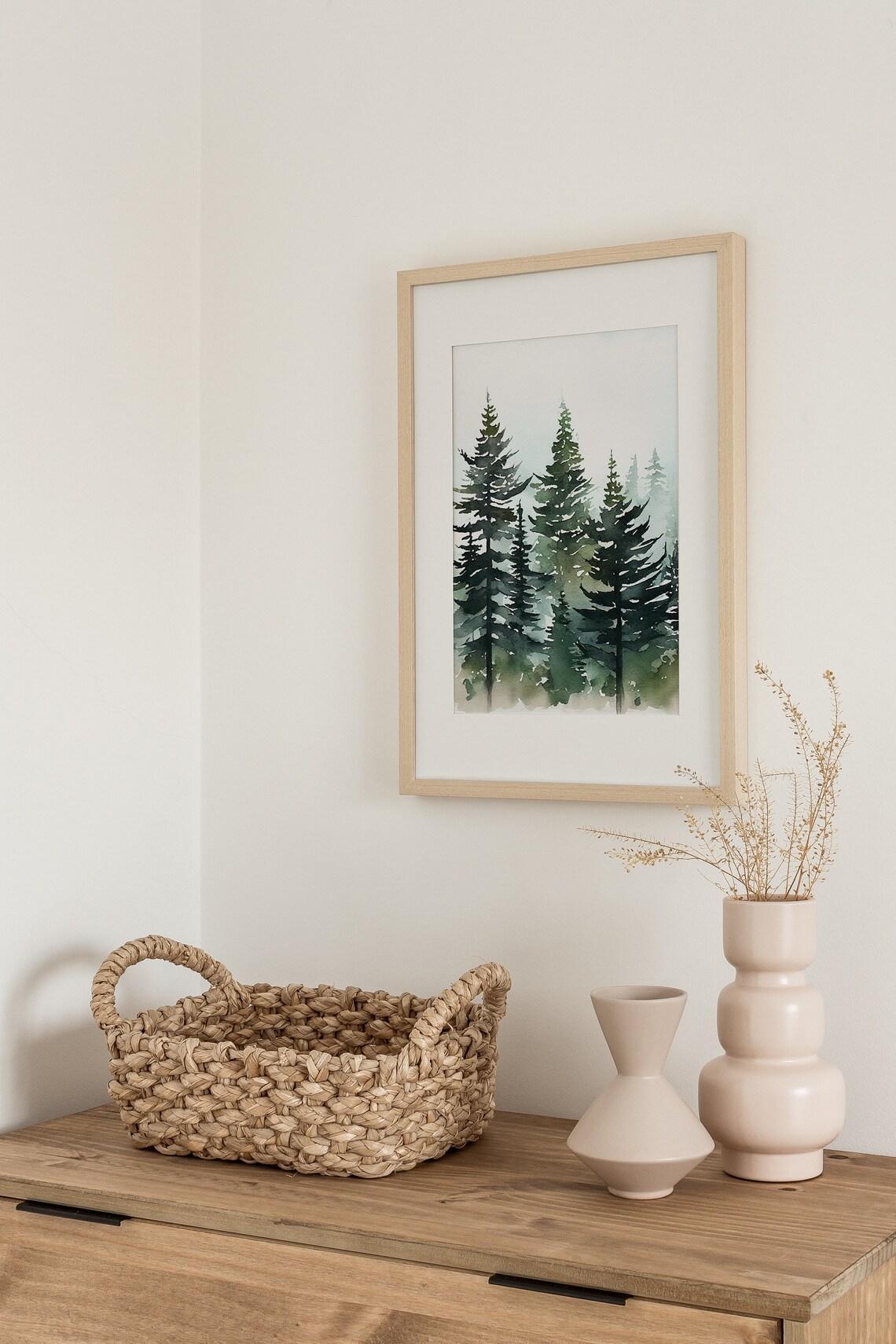 Evergreen Trees Print, Misty Forest Watercolor Poster - Image 5