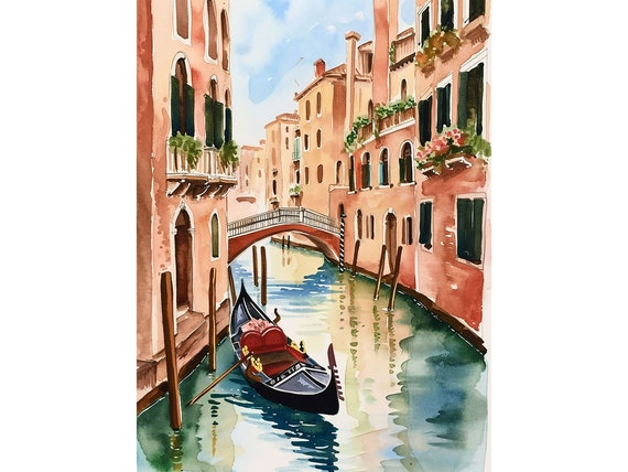 Venice Watercolor Art Print, Italian Cityscape Travel Poster