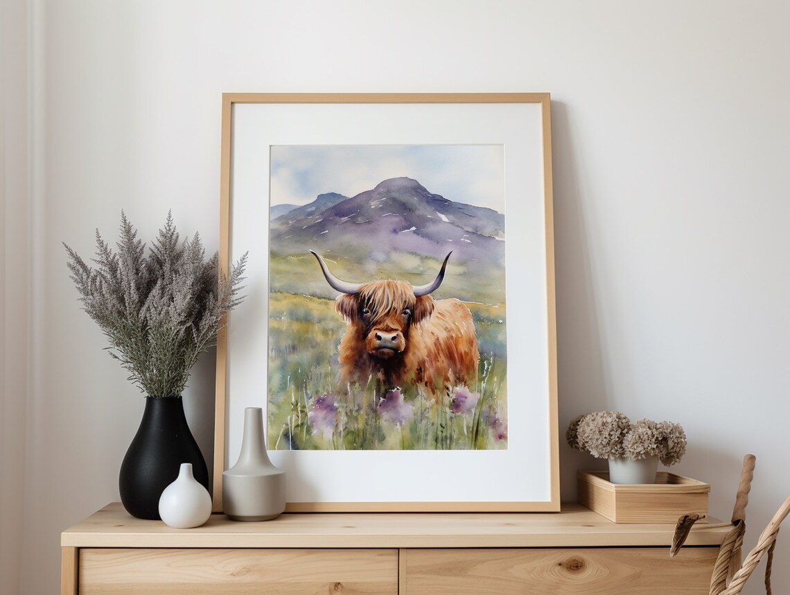 Highland Cow Painting Scotland Watercolor Art Print - Image 2