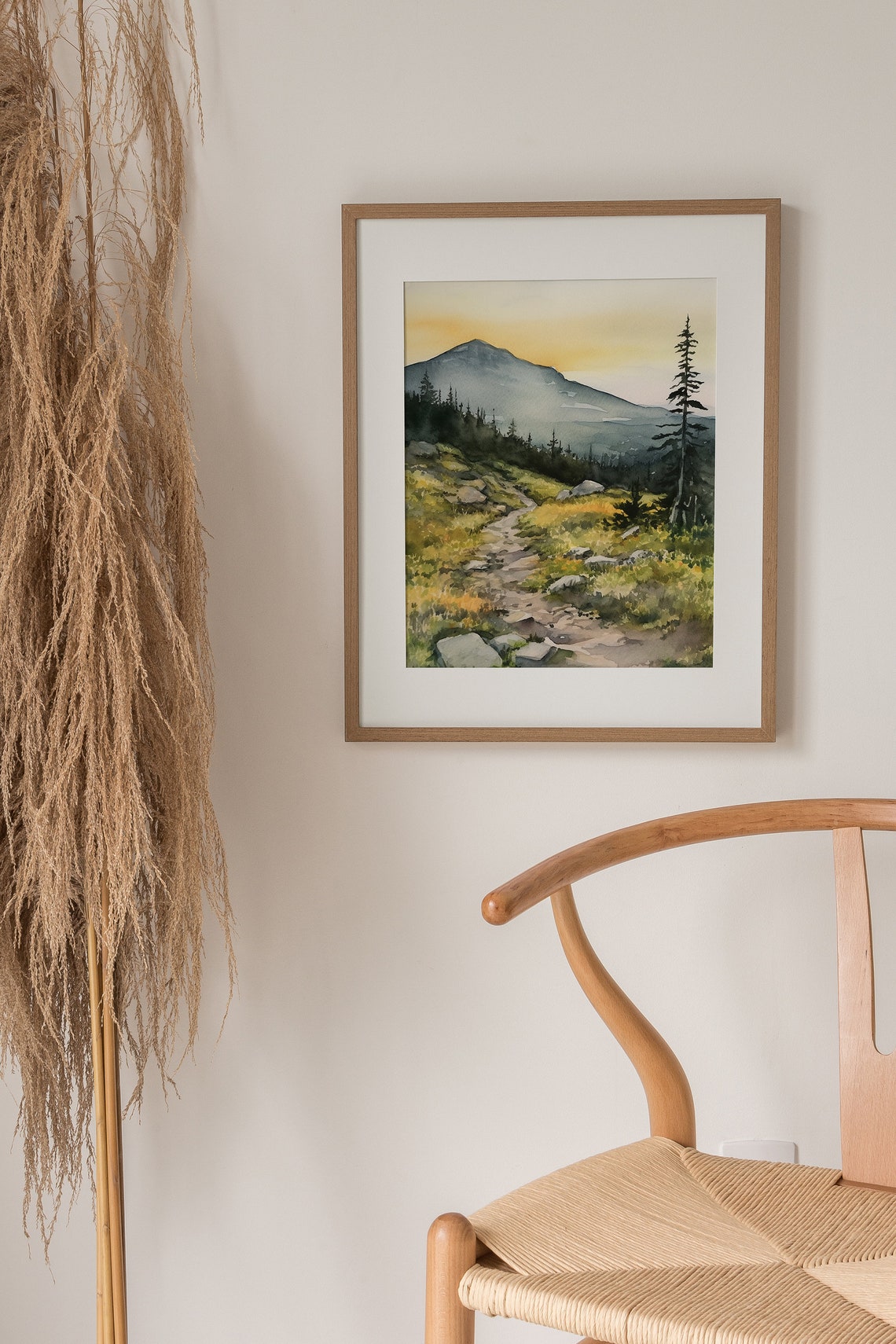 Rocky Mountain Hiking Trail to Misty Peak Sunset Watercolor Poster - Image 3