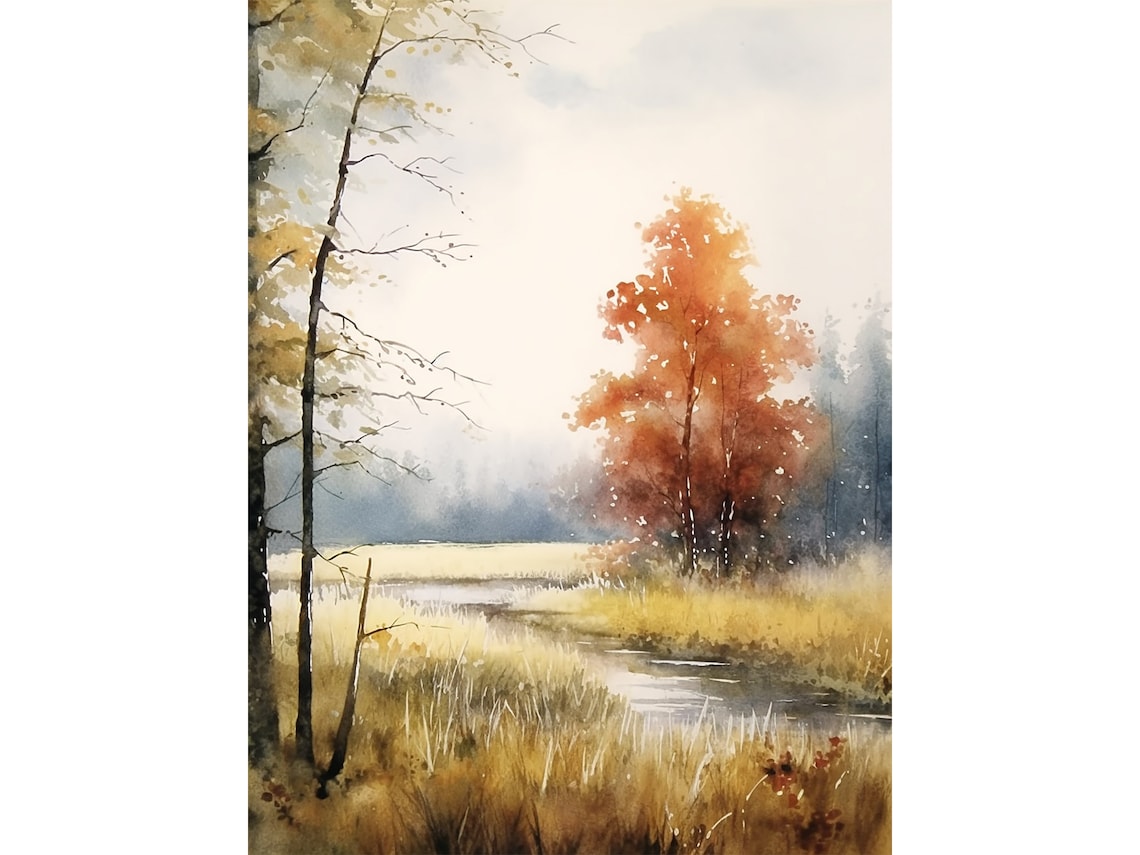 Vermont Fall Landscape Watercolor Art Print