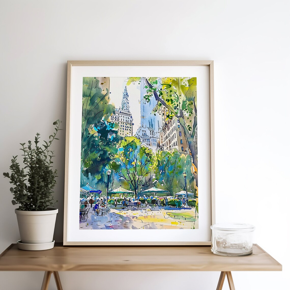 Bryant Park New York Cityscape Watercolor Art Print - Image 5
