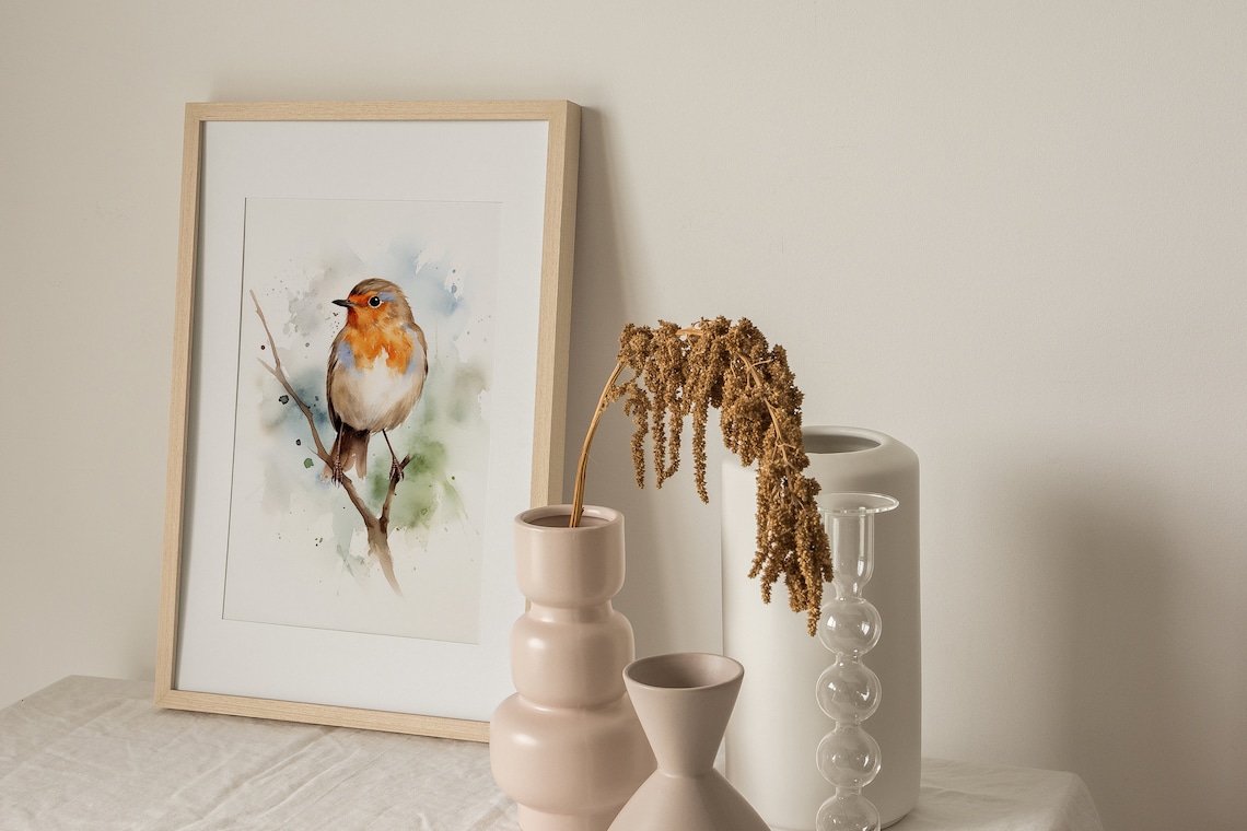 Robin Watercolor Bird Art Print, Minimalist Rustic Decor - Image 5