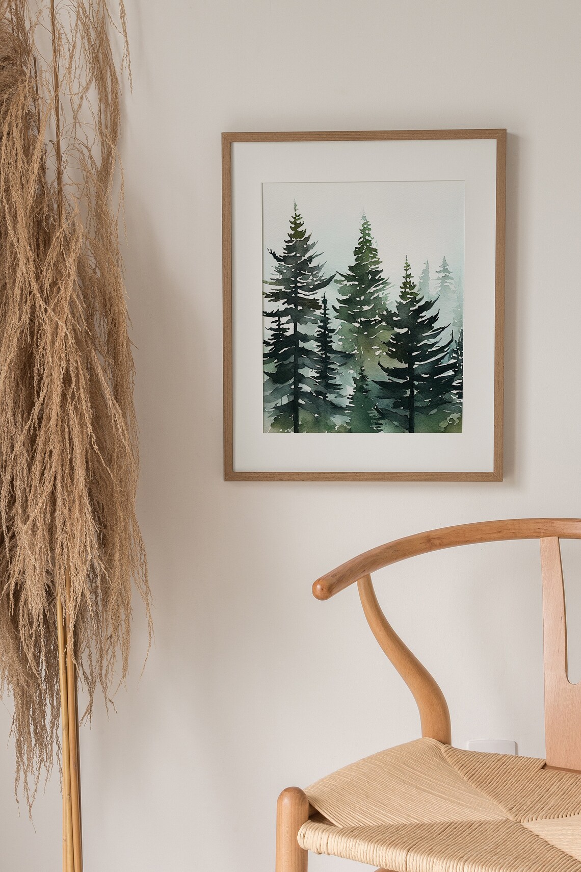 Evergreen Trees Print, Misty Forest Watercolor Poster - Image 4