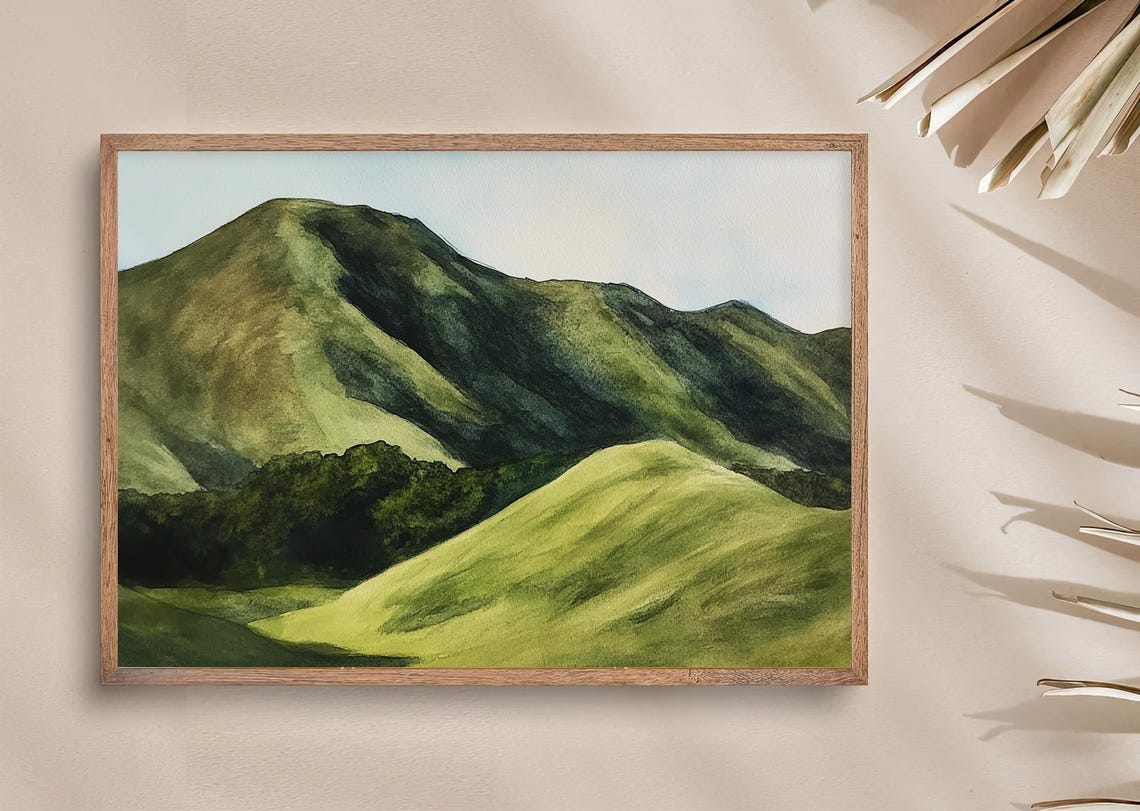 Rolling Green Hills in Soft Golden Morning Light Watercolor Poster - Image 3