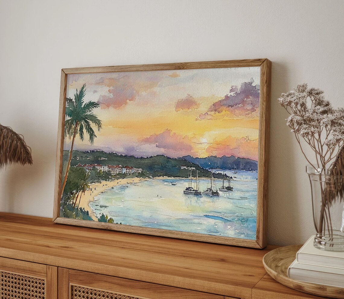Cruz Bay Watercolor Art Print, Saint John Seascape - Image 4