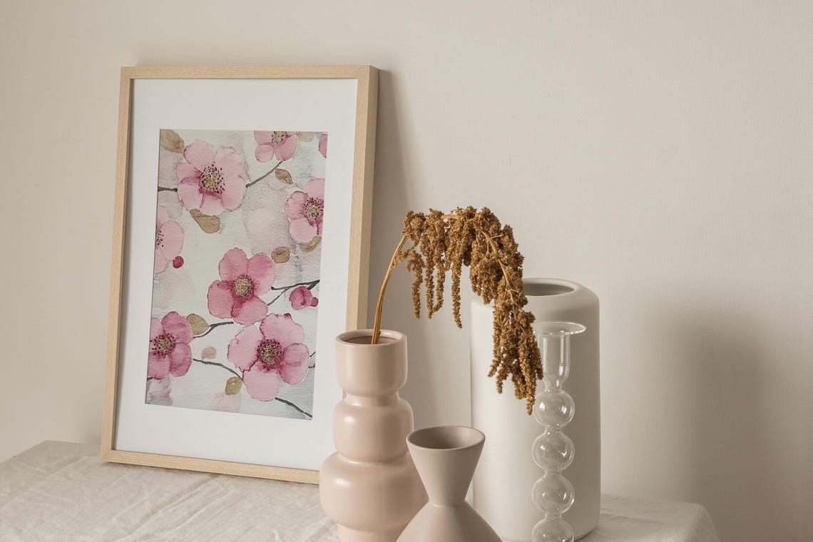 Pink Cherry Blossoms Sakura Branches Watercolor Spring Floral Poster - Image 3