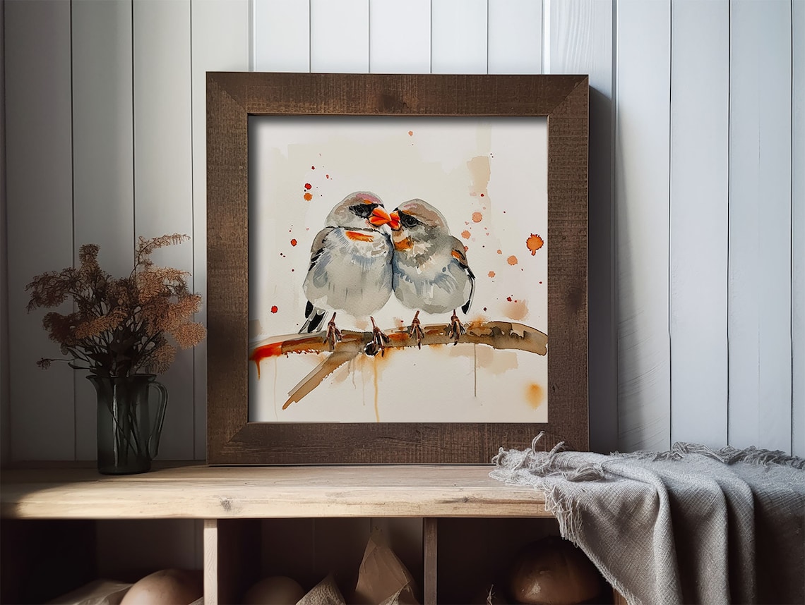 Zebra Finch Kissing Birds Watercolor Art Print - Image 2