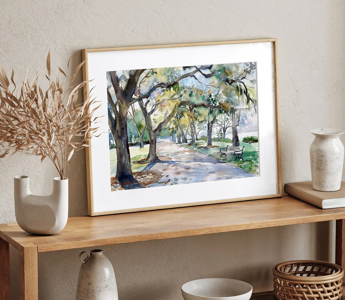 Charleston White Point Garden Watercolor Art Print - Image 3