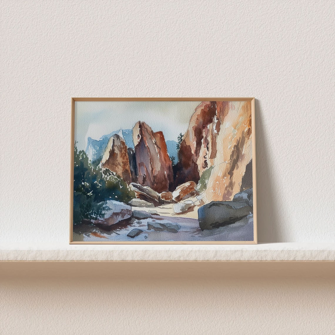 Red Sandstone Rock Canyon Formations Desert Stream Watercolor Poster - Image 2