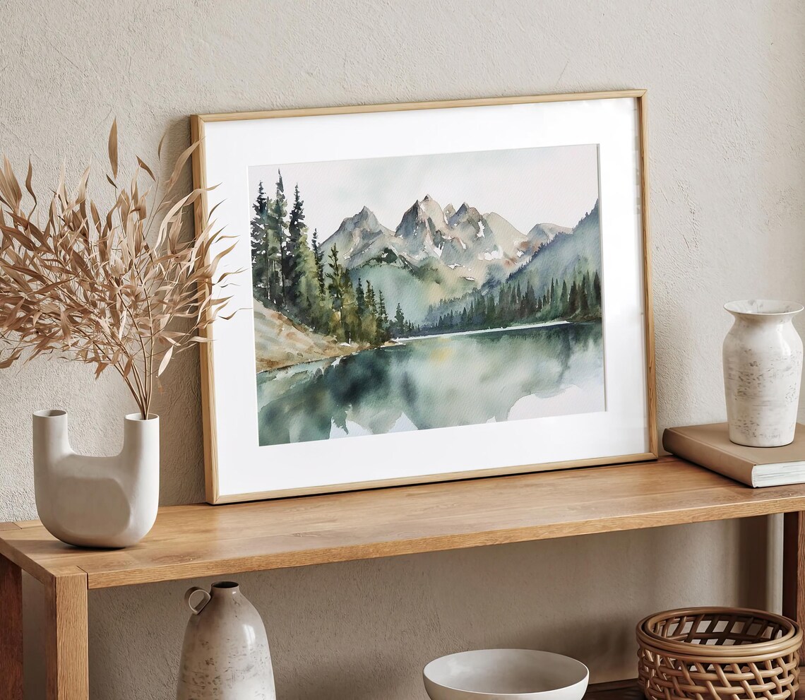 Alice Lake Sawtooth Range Watercolor Art Print - Image 3