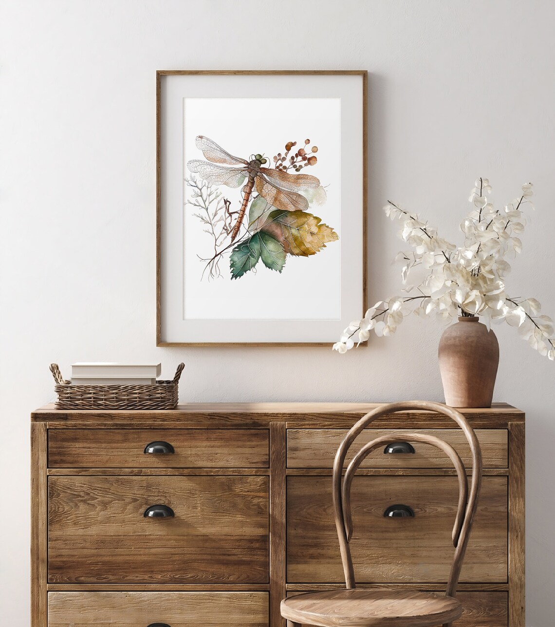 Dragonfly Watercolor Art Print, Botanical Fall Leaves - Image 2
