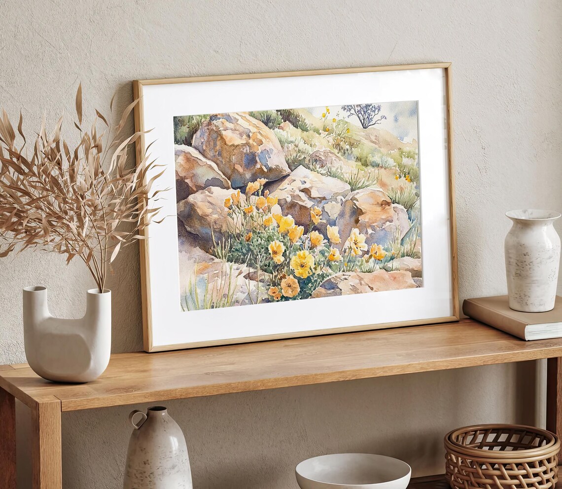 Arizona Wildflowers Watercolor Art Print, Desert Blooms - Image 3