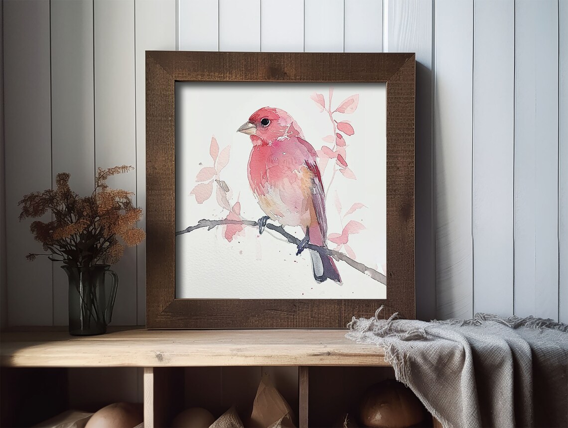 Purple Finch Minimalist Watercolor Art Print - Image 2