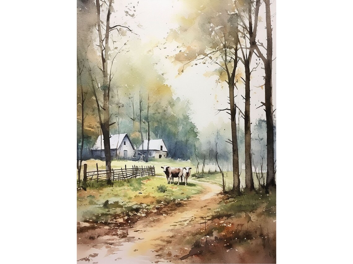 Berkshires Farm Scene Watercolor Art Print
