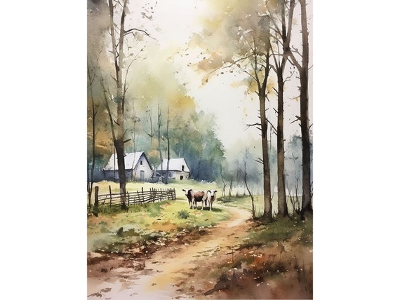 Berkshires Farm Scene Watercolor Art Print