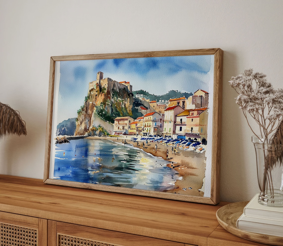 Scilla Beach Watercolor Art Print, Calabria - Image 3