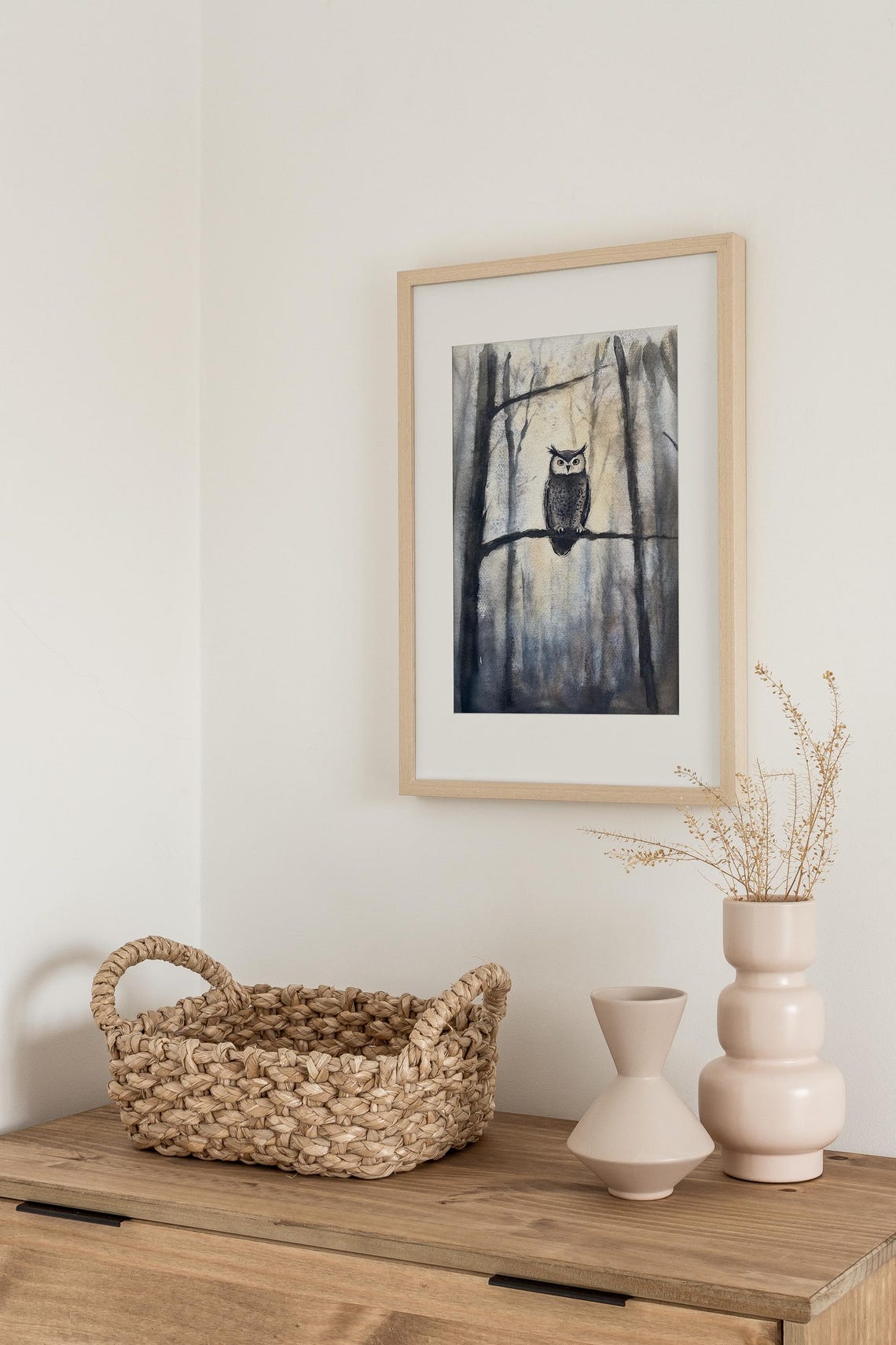 Great Horned Owl Staring from a Branch in a Foggy Forest Poster - Image 3