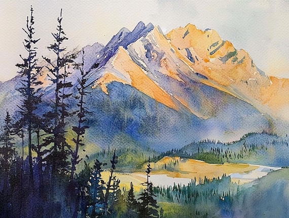 Banff Painting Canada National Park Watercolor Art Print Moraine Lake Landscape Wall Art Rocky Mountains Print