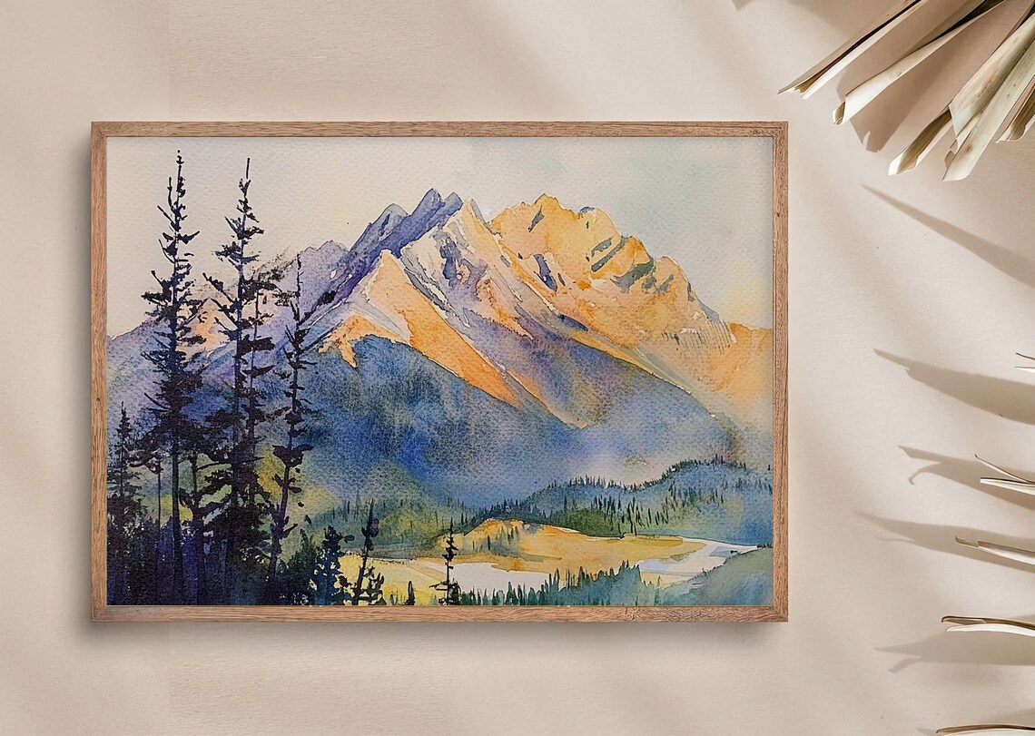 Sunrise Mountain Peaks Orange Purple Alpine Watercolor Poster - Image 3