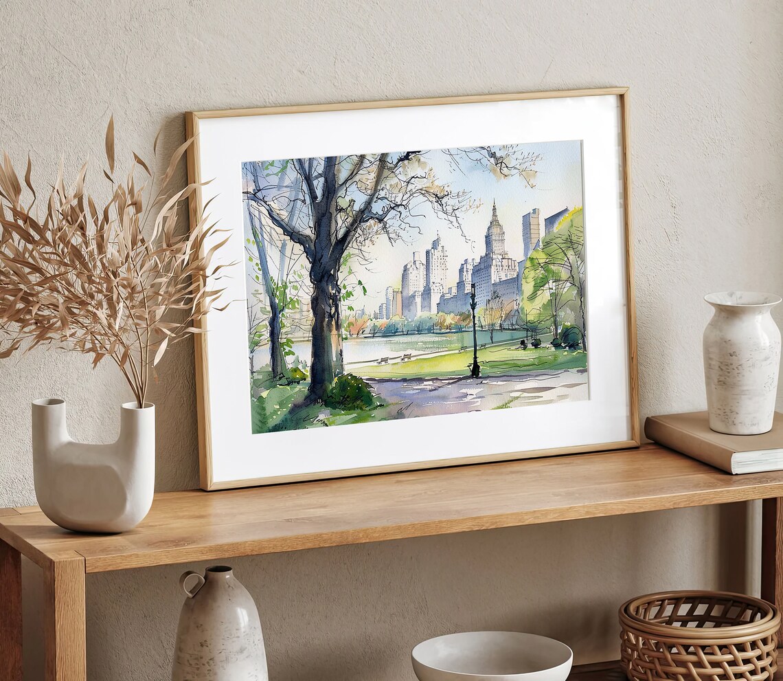 Central Park Watercolor New York Skyline Art Print - Image 2
