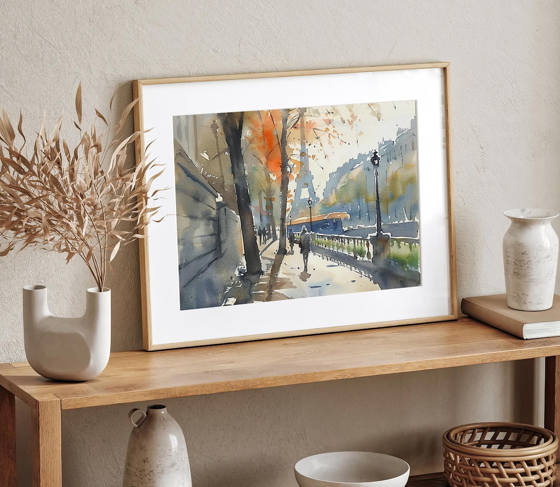 Paris Watercolor Art Print, Eiffel Tower Cityscape - Image 3