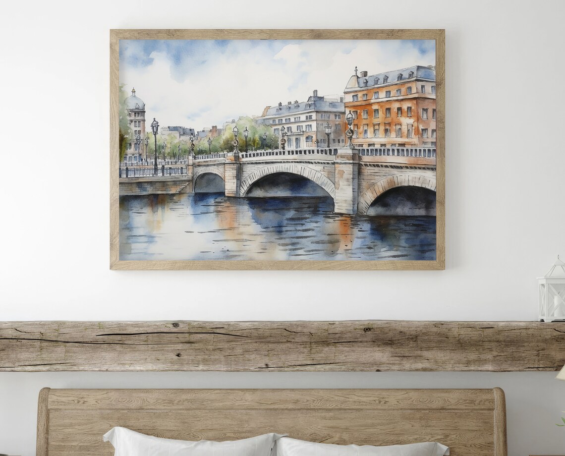 Dublin Oconnell Bridge Watercolor Travel Poster - Image 2