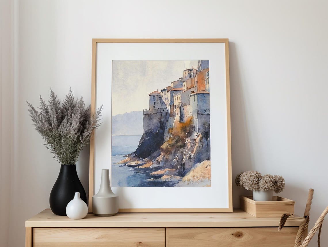 Sunlit Cliffside Village Overlooking the Mediterranean Coast Poster - Image 5