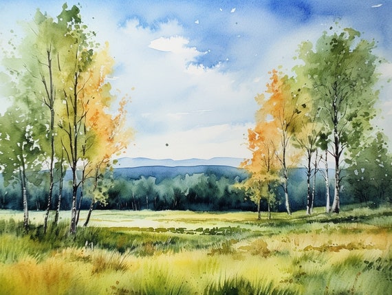 Aspen Painting Colorado Birch Watercolor Landscape Art Print