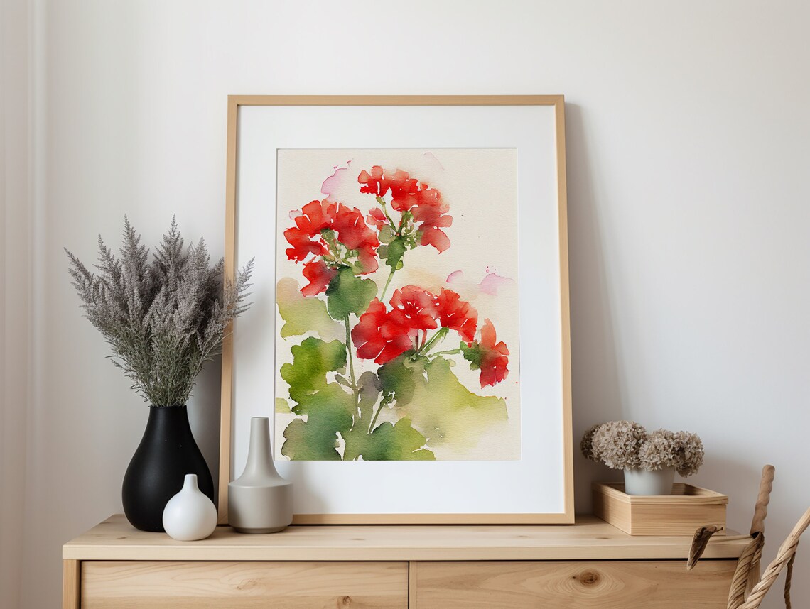 Geranium Watercolor Floral Art Print, Farmhouse Decor - Image 5