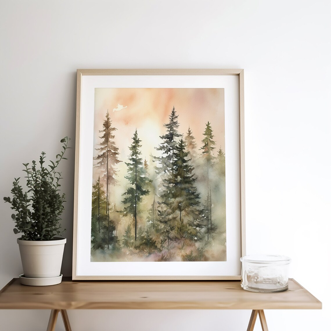 Pine Trees Watercolor Evergreen Landscape Art Print - Image 5