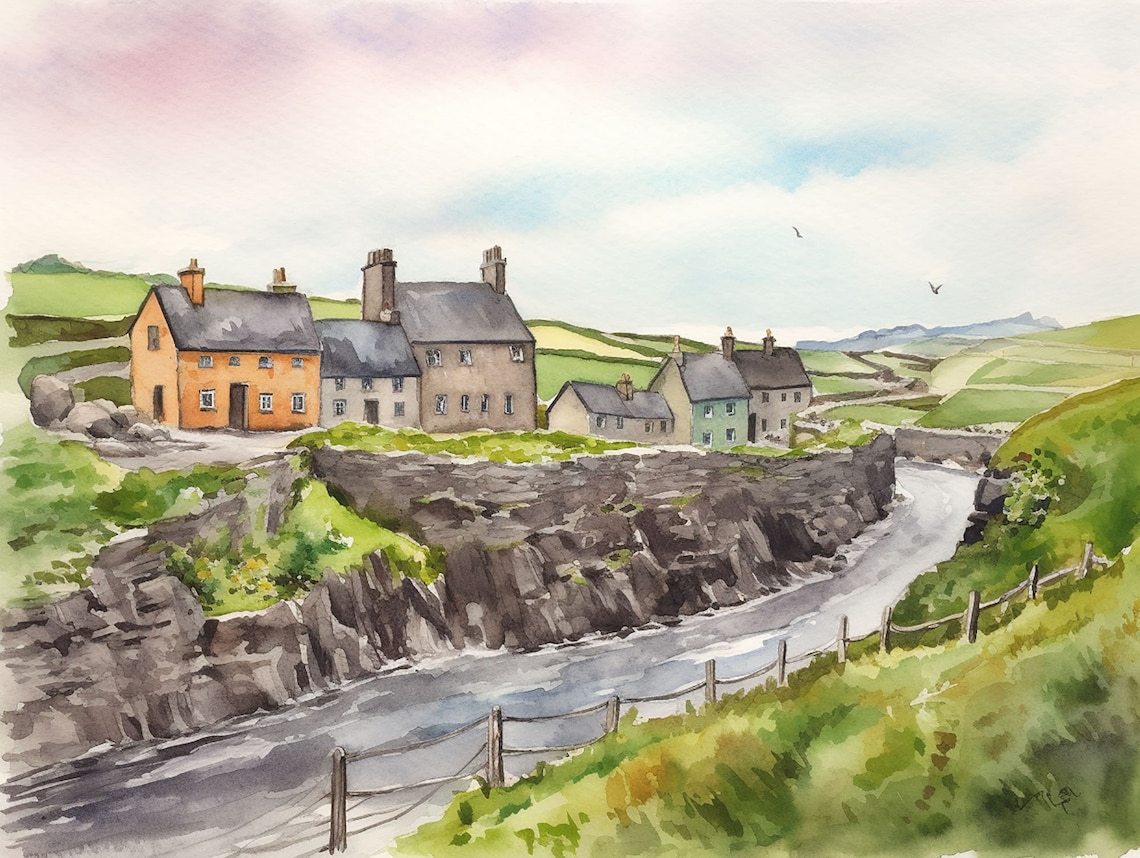 Doolin Watercolor Irish Village Art Print