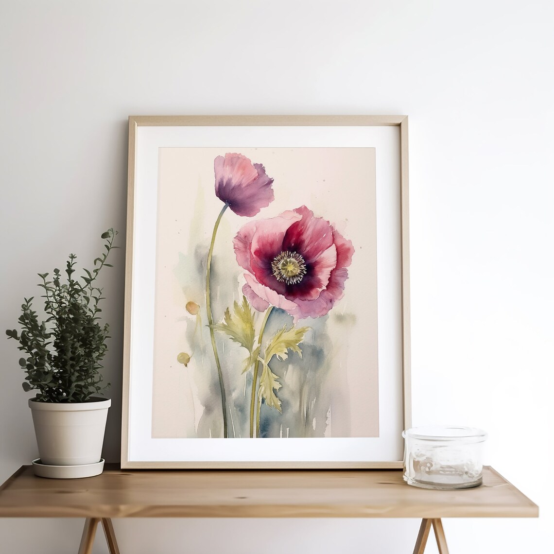Poppy Watercolor Art Print, Neutral Pink Floral Poster - Image 5