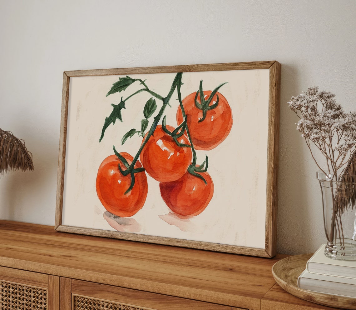 Cherry Tomatoes on the Vine Fresh Red Fruit Watercolor Kitchen Poster - Image 5
