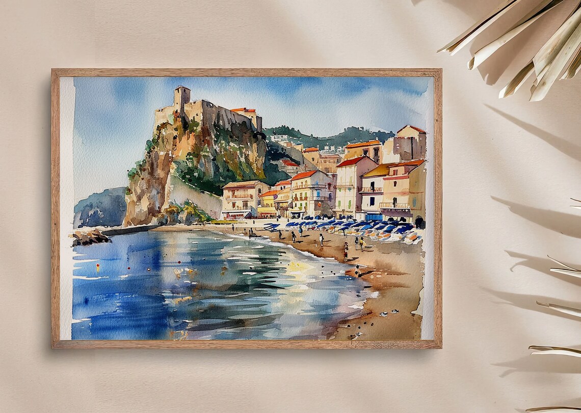 Scilla Beach Watercolor Art Print, Calabria - Image 4