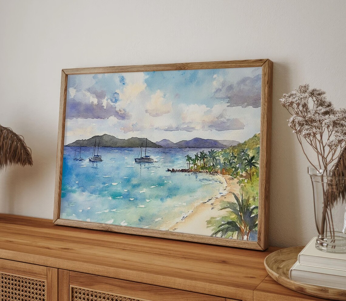 White Bay British Virgin Islands Watercolor Travel Poster - Image 4