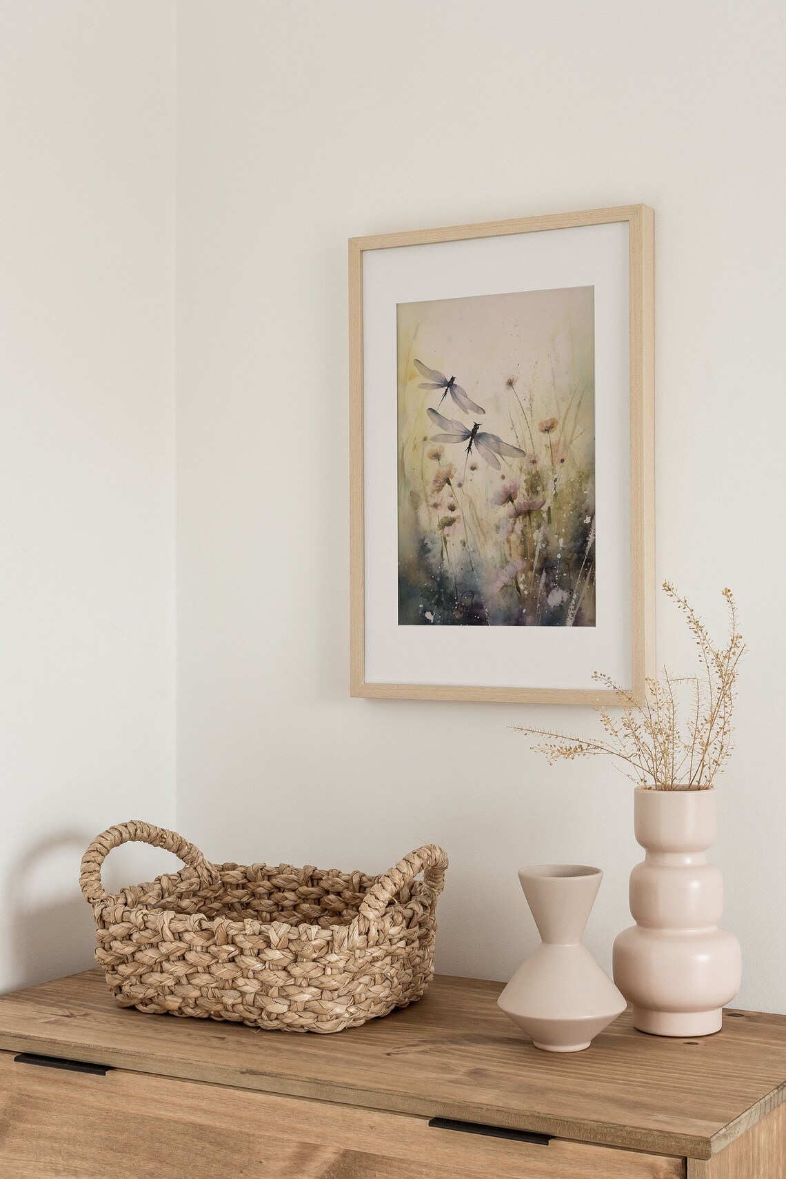 Dragonfly Painting with Wildflowers, Botanical Art Print - Image 2