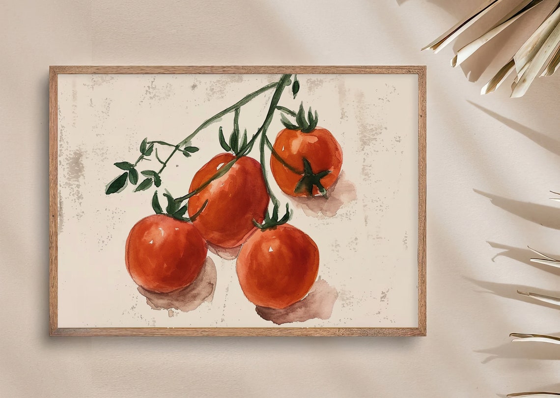 Ripe Red Tomatoes on the Vine Botanical Watercolor Kitchen Poster - Image 4