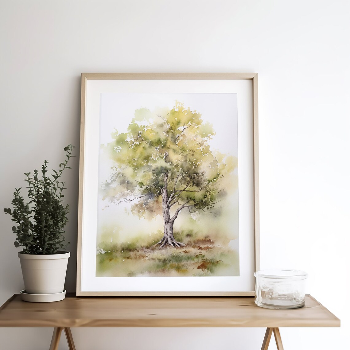 Oak Tree Watercolor Art Print, Neutral Summer Tree - Image 4