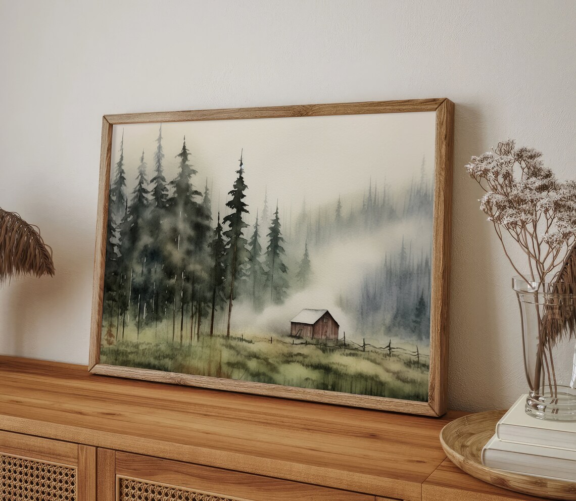 Cabin Painting Pine Forest Watercolor Art Print Idaho - Image 3